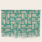 Mid Century Modern Piquet Abstract Multi Pattern in Mid Mod Teal Turquoise and Beige Wall Hanging Gallery Image 1