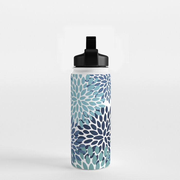 Floral Blooms, Navy, Blue and Teal Water Bottle Gallery Image 2