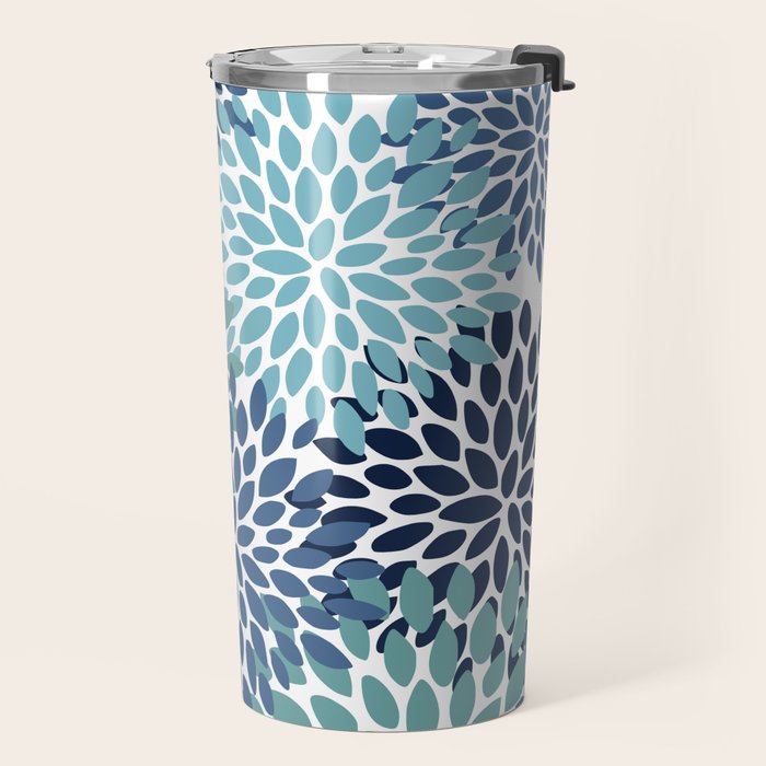 Floral Blooms, Navy, Blue and Teal Travel Mug Gallery Image 2