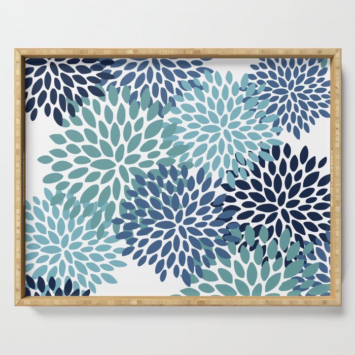 Floral Blooms, Navy, Blue and Teal Serving Tray Gallery Image 1