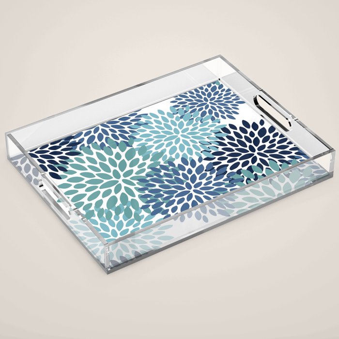 Floral Blooms, Navy, Blue and Teal Acrylic Tray Gallery Image 1