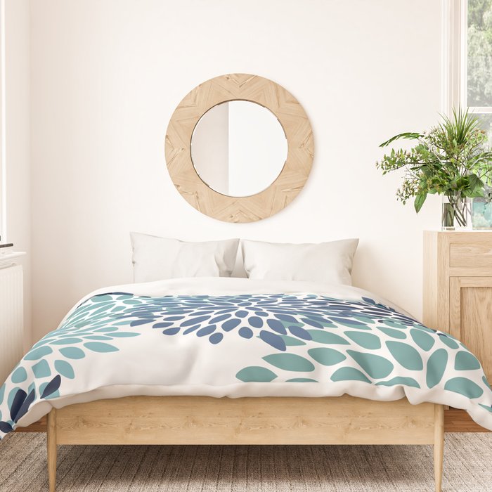 Floral Blooms, Navy, Blue and Teal Duvet Cover Gallery Image 3
