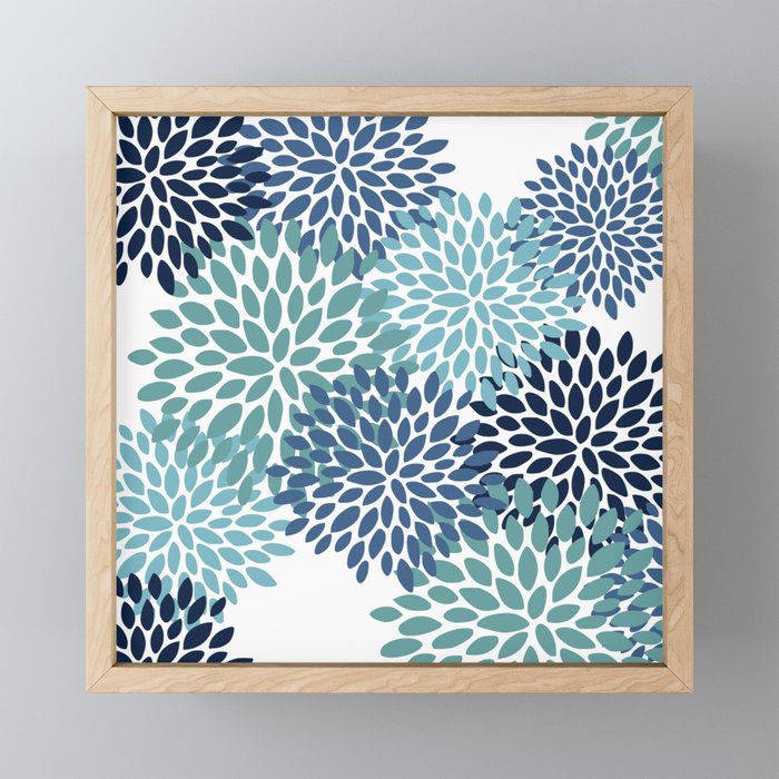 Floral Blooms, Navy, Blue and Teal Mini Art Print Gallery Image 1