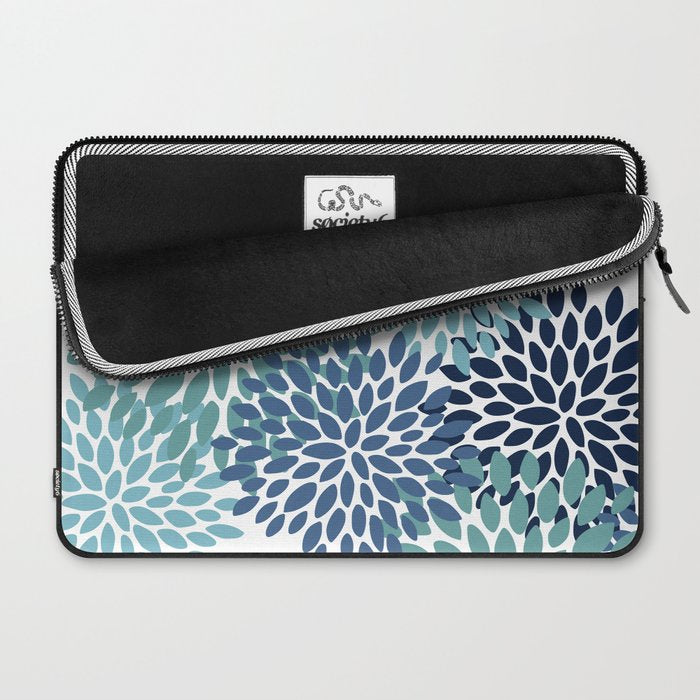 Floral Blooms, Navy, Blue and Teal Laptop Sleeve Gallery Image 2