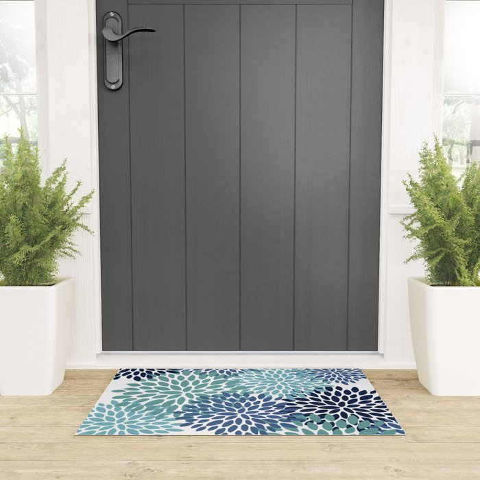 Floral Blooms, Navy, Blue and Teal Welcome Mat Gallery Image 3