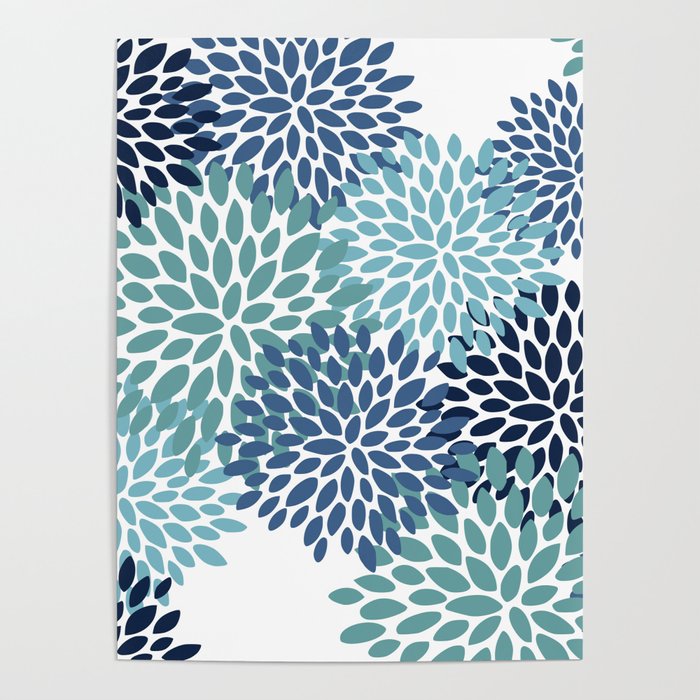 Floral Blooms, Navy, Blue and Teal Poster Gallery Image 4