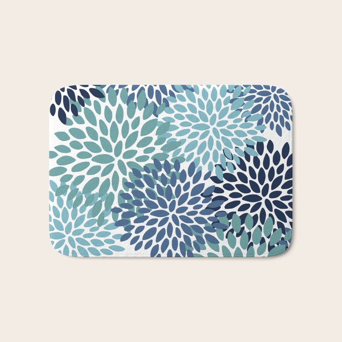Floral Blooms, Navy, Blue and Teal Bath Mat Gallery Image 1