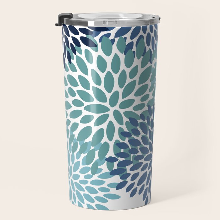 Floral Blooms, Navy, Blue and Teal Travel Mug Gallery Image 3