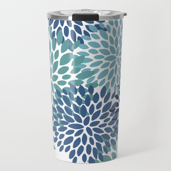 Floral Blooms, Navy, Blue and Teal Travel Mug Gallery Image 1