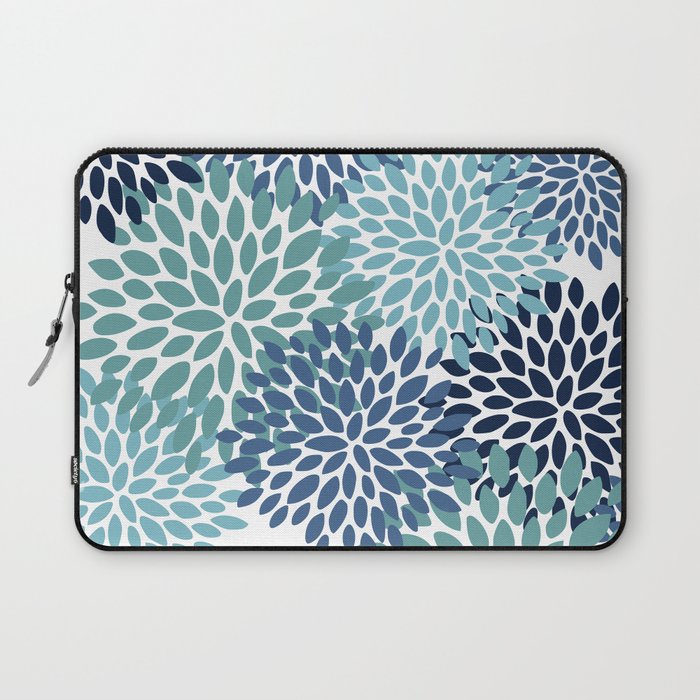 Floral Blooms, Navy, Blue and Teal Laptop Sleeve Gallery Image 1