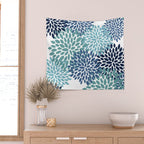 Floral Blooms, Navy, Blue and Teal Wall Tapestry Gallery Image 2