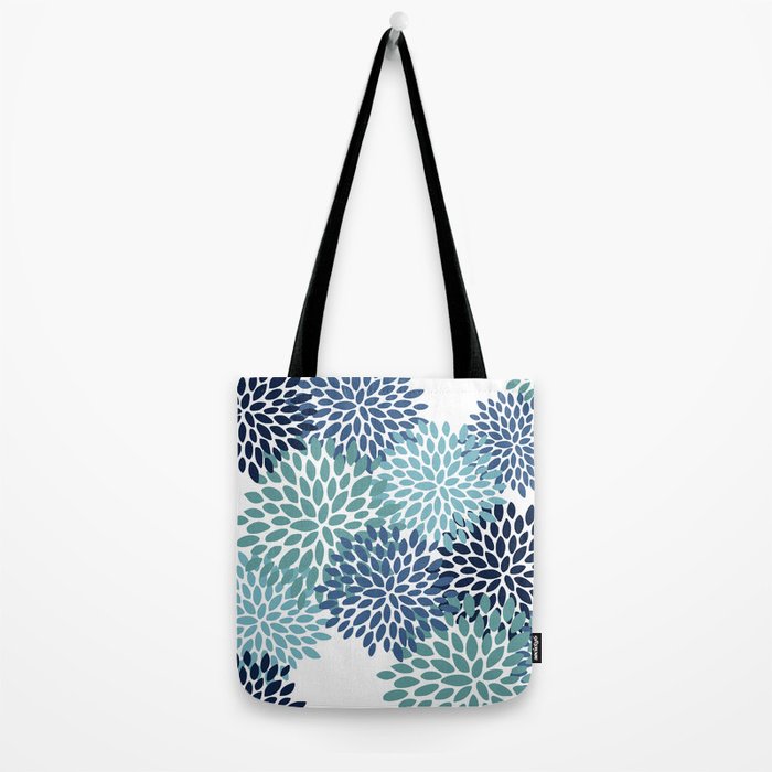 Floral Blooms, Navy, Blue and Teal Tote Bag Gallery Image 2