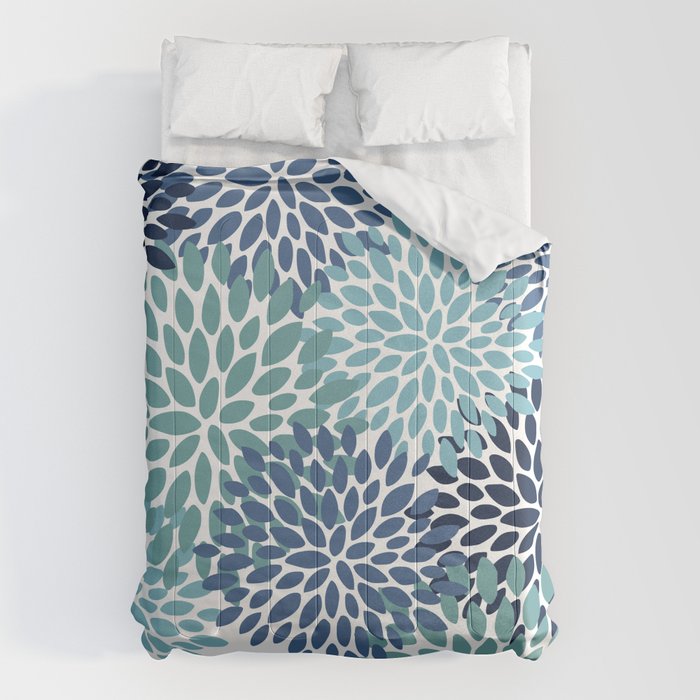 Floral Blooms, Navy, Blue and Teal Comforter Gallery Image 1