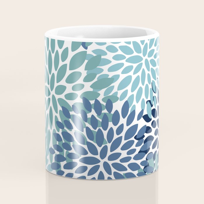 Floral Blooms, Navy, Blue and Teal Coffee Mug Gallery Image 4