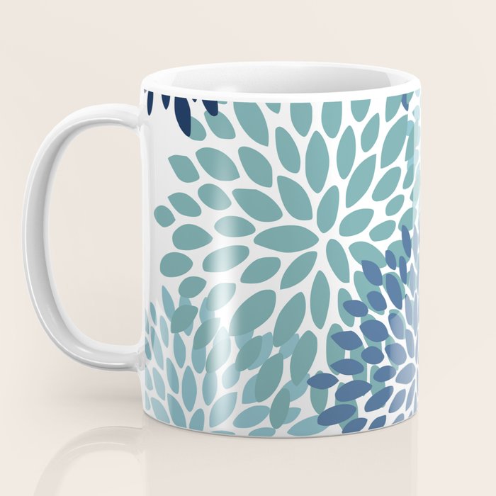 Floral Blooms, Navy, Blue and Teal Coffee Mug Gallery Image 3