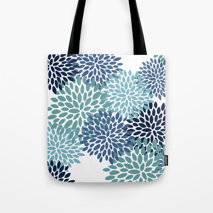 Floral Blooms, Navy, Blue and Teal Tote Bag Gallery Image 1