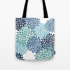 Floral Blooms, Navy, Blue and Teal Tote Bag Gallery Image 1