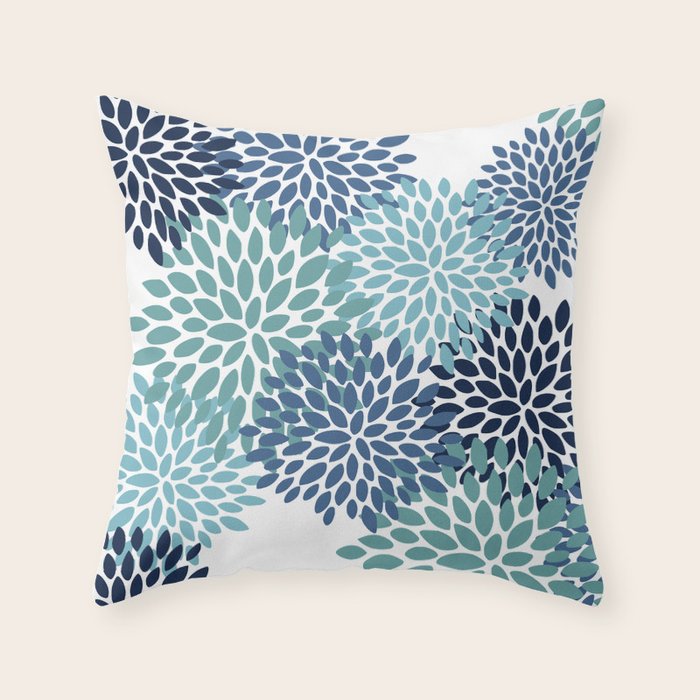 Floral Blooms, Navy, Blue and Teal Throw Pillow Gallery Image 1