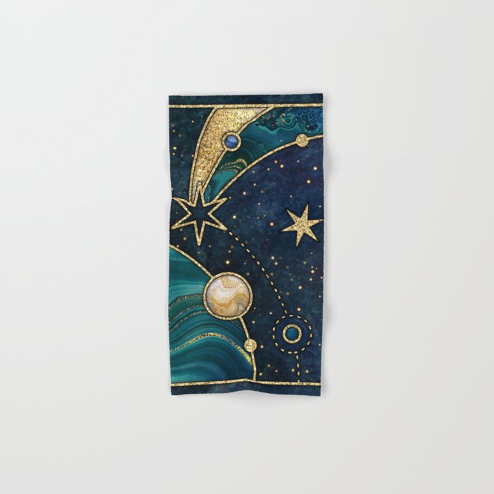 Celestial Starry Emerald Gold Cosmos Bath Towel Gallery Image 1
