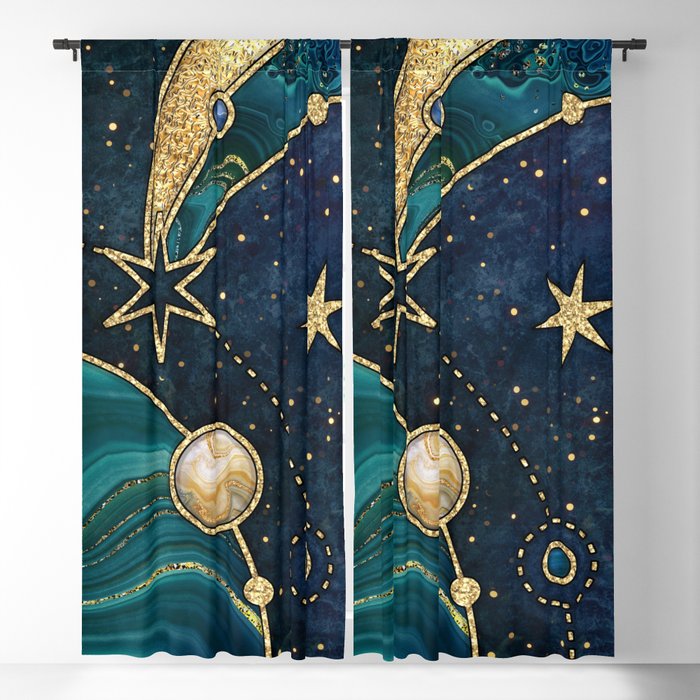 Celestial Starry Emerald Gold Cosmos Window Curtain Gallery Image 5