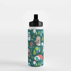 Besties // green background white Yeti brown Bigfoot aqua yellow green and teal pine trees red and coral details Water Bottle Gallery Image 2