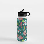 Besties // green background white Yeti brown Bigfoot aqua yellow green and teal pine trees red and coral details Water Bottle Gallery Image 1