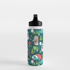 Besties // green background white Yeti brown Bigfoot aqua yellow green and teal pine trees red and coral details Water Bottle Gallery Image 3