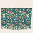Besties // green background white Yeti brown Bigfoot aqua yellow green and teal pine trees red and coral details Wall Hanging Gallery Image 1