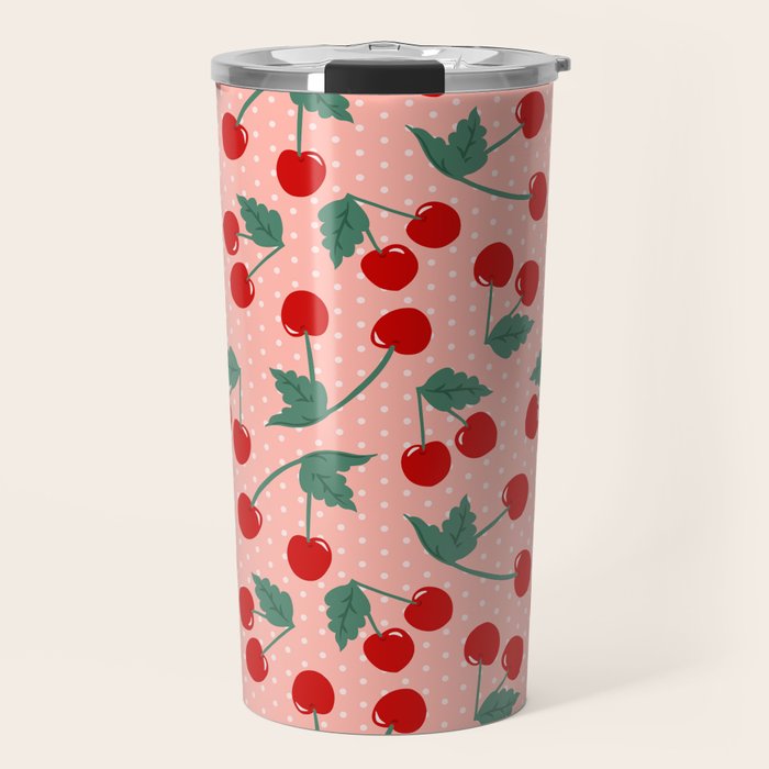 Cherry Kitsch on Pink Travel Mug Gallery Image 1