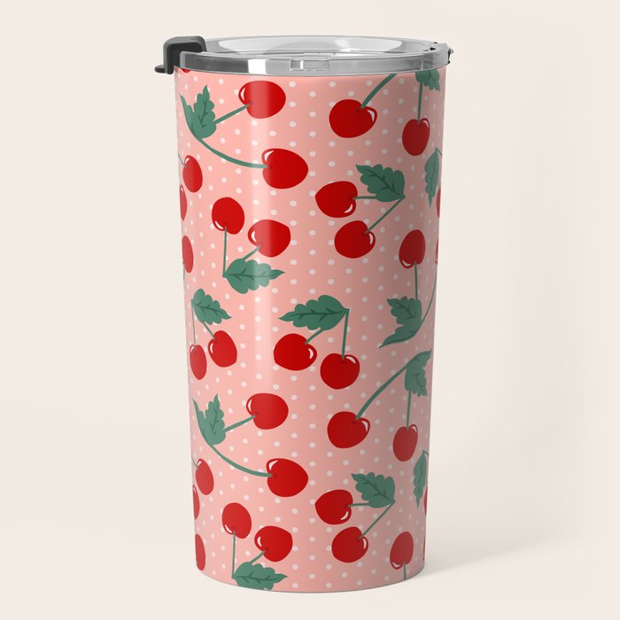 Cherry Kitsch on Pink Travel Mug Gallery Image 3