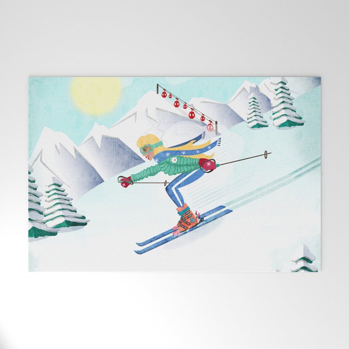 Skiing Girl Welcome Mat Gallery Image 1