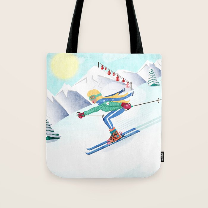 Skiing Girl Tote Bag Gallery Image 1
