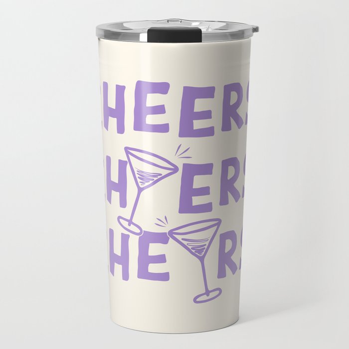 Cheers. Cocktails and Drinks in Lavender Purple And White Travel Mug Gallery Image 1