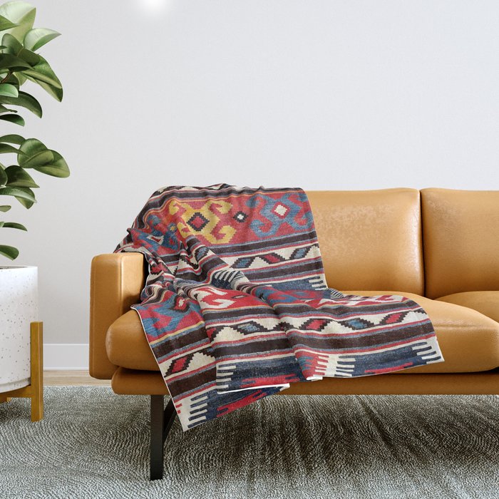 Kazak  Antique Southwest Caucasus Kilim Print Throw Blanket Gallery Image 1