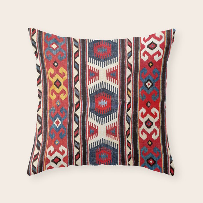 Kazak  Antique Southwest Caucasus Kilim Print Throw Pillow Gallery Image 6