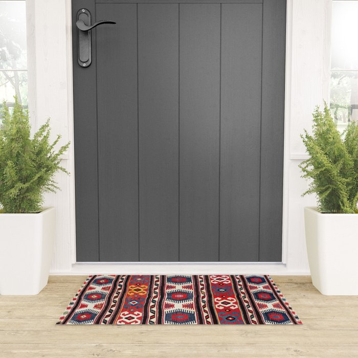 Kazak  Antique Southwest Caucasus Kilim Print Welcome Mat Gallery Image 3