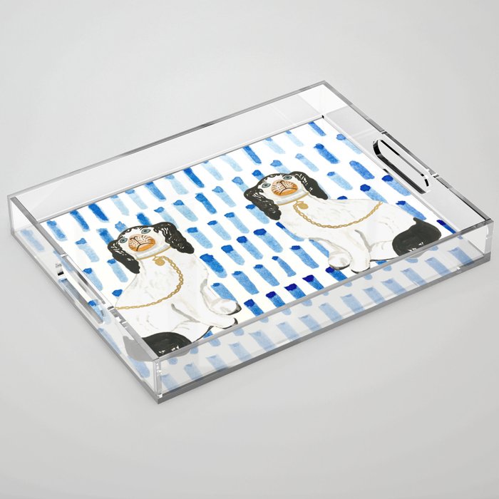 STAFFORDSHIRE DOGS ON BLUE Acrylic Tray Gallery Image 1
