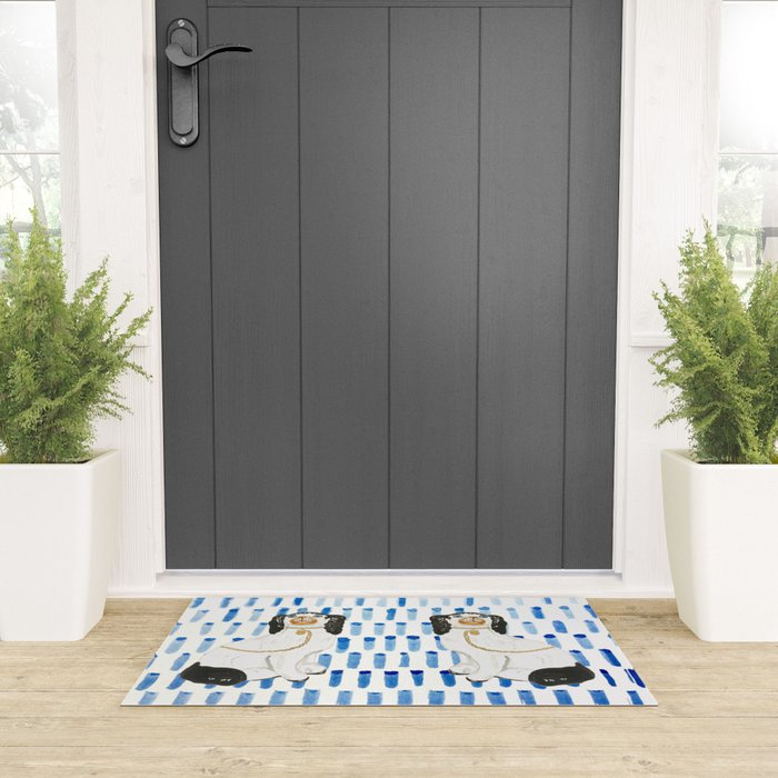 STAFFORDSHIRE DOGS ON BLUE Welcome Mat Gallery Image 3