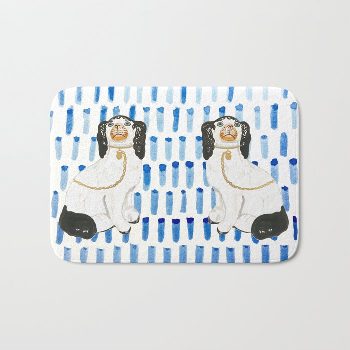 STAFFORDSHIRE DOGS ON BLUE Bath Mat Gallery Image 1