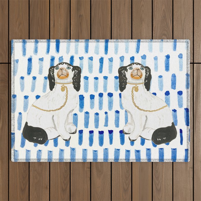 STAFFORDSHIRE DOGS ON BLUE Outdoor Rug Gallery Image 1