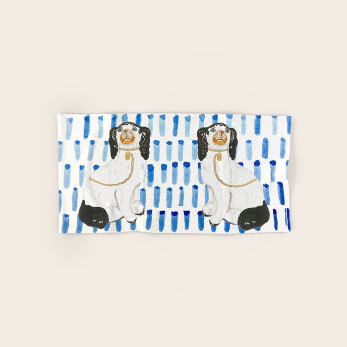 STAFFORDSHIRE DOGS ON BLUE Bath Towel Gallery Image 1