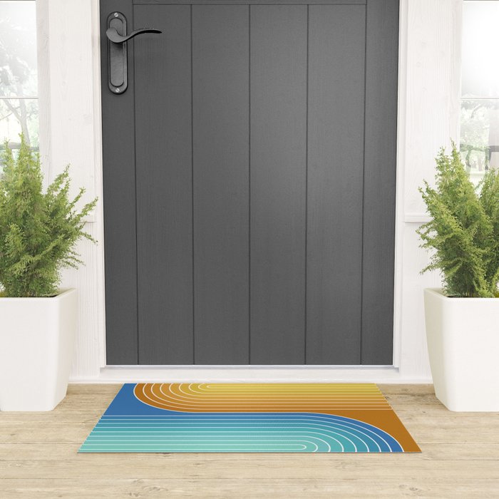 Gradient Curvature XII Beachy Blue and Orange Welcome Mat Gallery Image 3
