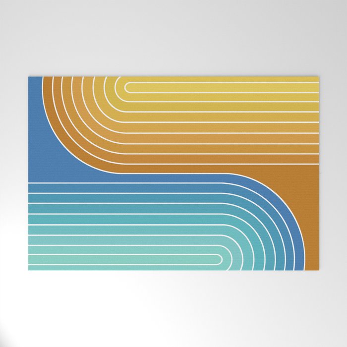 Gradient Curvature XII Beachy Blue and Orange Welcome Mat Gallery Image 1