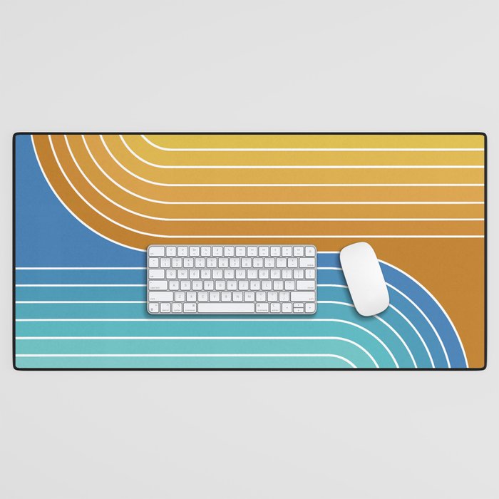 Gradient Curvature XII Beachy Blue and Orange Desk Mat Gallery Image 1