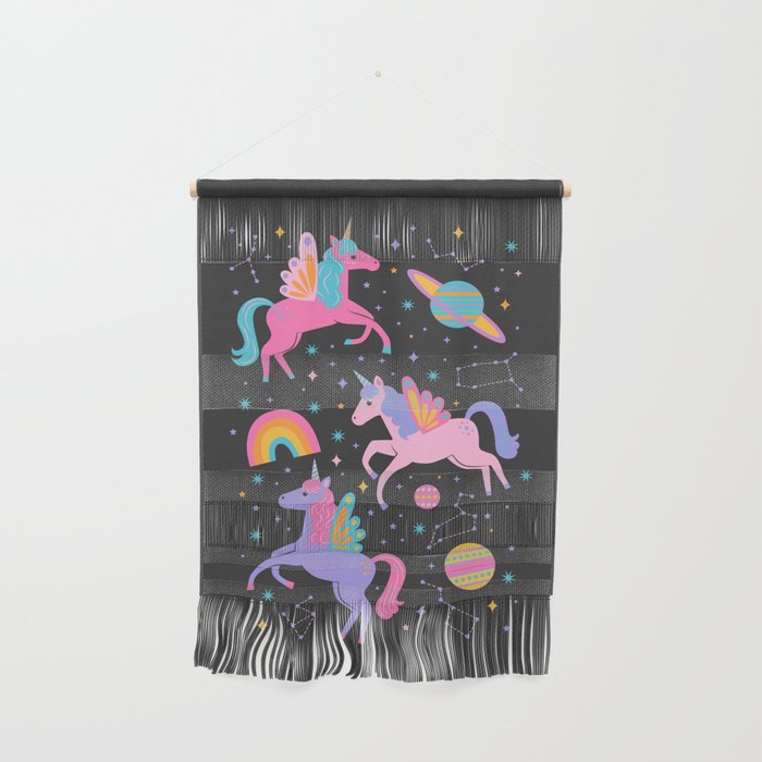 Space Unicorns - Neon Rainbow on Black Wall Hanging Gallery Image 1
