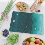 Starry Ocean, teal sailboat watercolor sea waves night Cutting Board Gallery Image 2