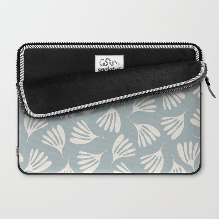 Wispy Leaves Contemporary Abstract Pattern in Light Blue-Gray and Cream Laptop Sleeve Gallery Image 2
