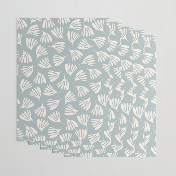 Wispy Leaves Contemporary Abstract Pattern in Light Blue-Gray and Cream Wrapping Paper Gallery Image 3