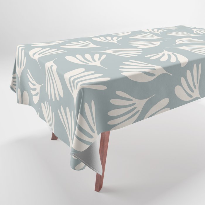 Wispy Leaves Contemporary Abstract Pattern in Light Blue-Gray and Cream Tablecloth Gallery Image 1