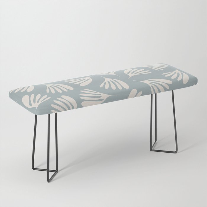 Wispy Leaves Contemporary Abstract Pattern in Light Blue-Gray and Cream Bench Gallery Image 1
